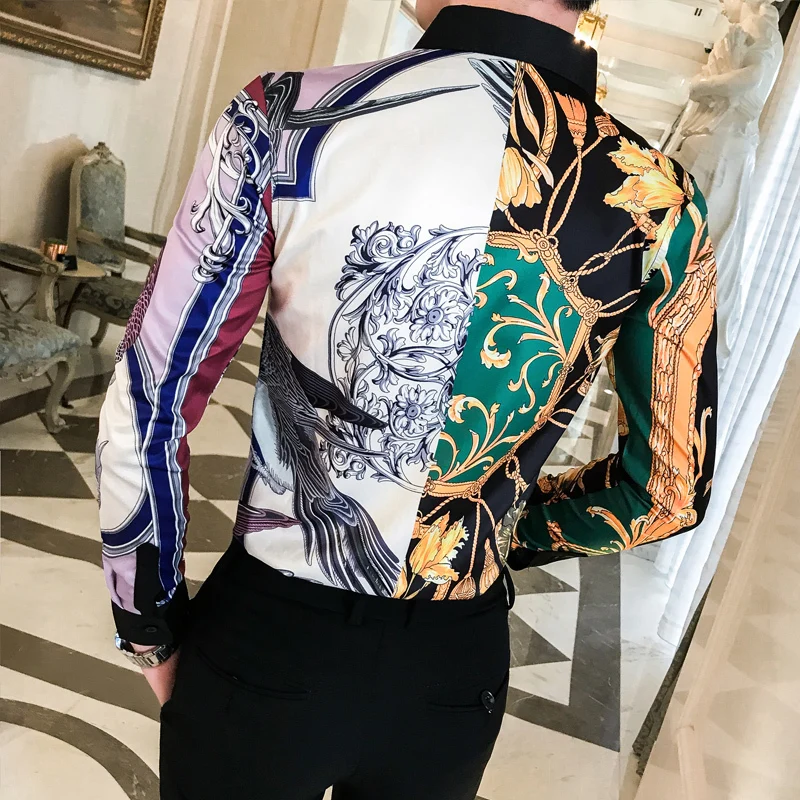 Мужская рубашка с 3D принтом повседневная приталенная длинным рукавом уличная