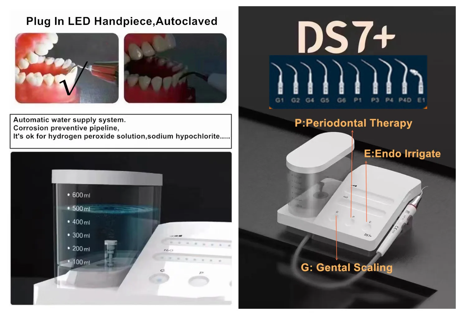 

Dental Ultrasonic Scaler Handpiece LED Periodontal Optical Root Canal Endo Irrigator Automatic Water Working Tips X10 With Logo