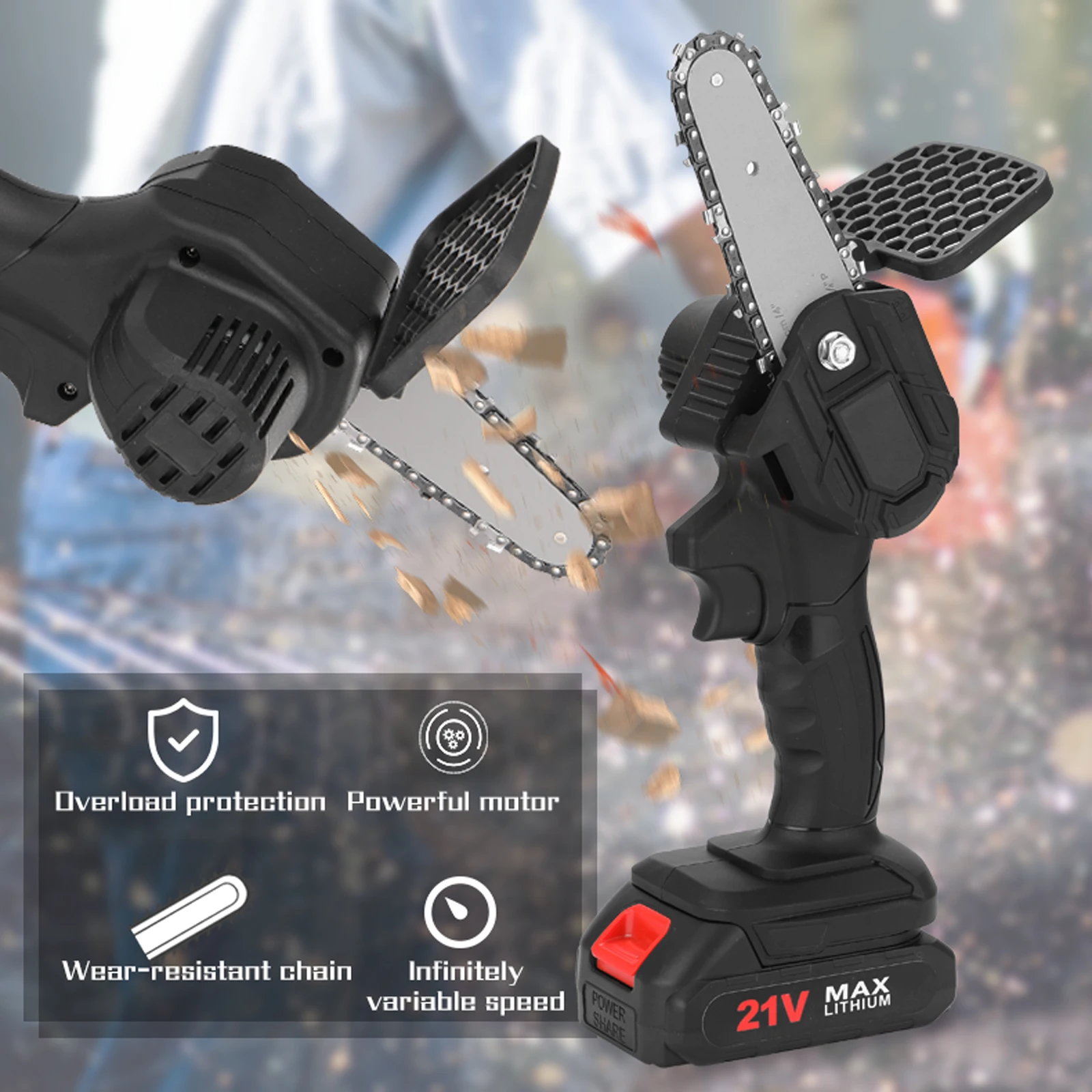 

Woodworking Mini Electric Saw 21V Lithium Battery Portable Electric Pruning Saw Rechargeable Electric Chain Saws Garden Logging