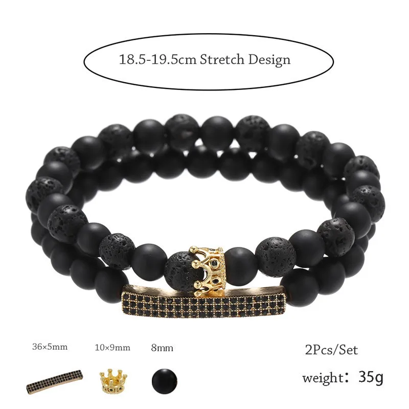 

Men's Natural Stone Bracelet Crown Black Volcanic Lava Matte Beaded Bracelets Handmade Prayer Fitness Casual Jewelry Male Gifts