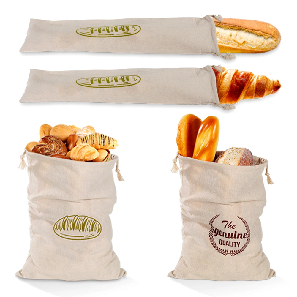 

Reusable Natural Linen Bread Baguette Bag Artisan Bread Storage Bag Produce Drawstring Bags Homemade Bread Fresh Keeping Bag