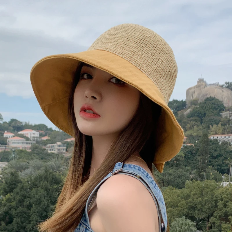 Шляпа женская Соломенная с широкими полями Классическая Складная шапка бантом