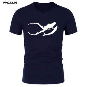 Футболка мужская футболка Подводная охота с коротким рукавом, хлопковая рубашка с новым дизайном для дайвинга, размера плюс, лето, футболки с v-образным вырезом