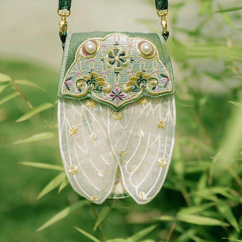 

Pupil Han Clothing Ancient Style Small Bag Summer Learned Embroidered Handbag Versatile Large Capacity Messenger Bag Cicada