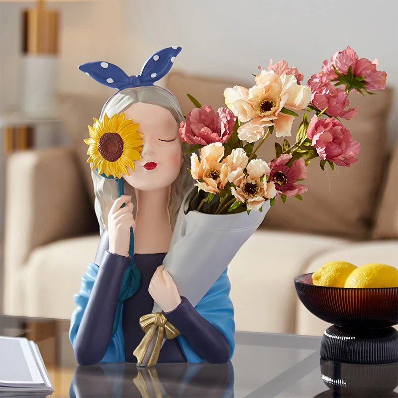 Симпатичная современная статуя девушки из смолы домашний декор Ремесла для кафе