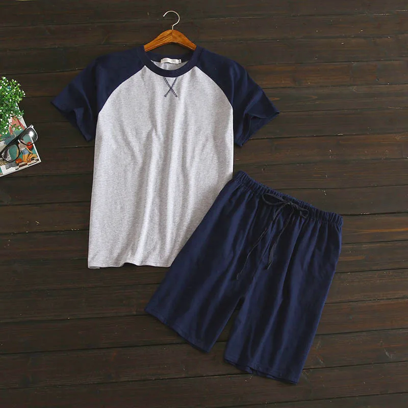 

100% Cotton Mens Night Wear Pajamas For Man Summer Homewear 21014