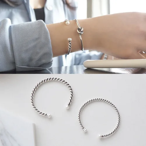 925 Sterling Silver Braided Vintage Pearl Bracelet For Women Valentine's Day Present Bangles Hot Fashion | Украшения и