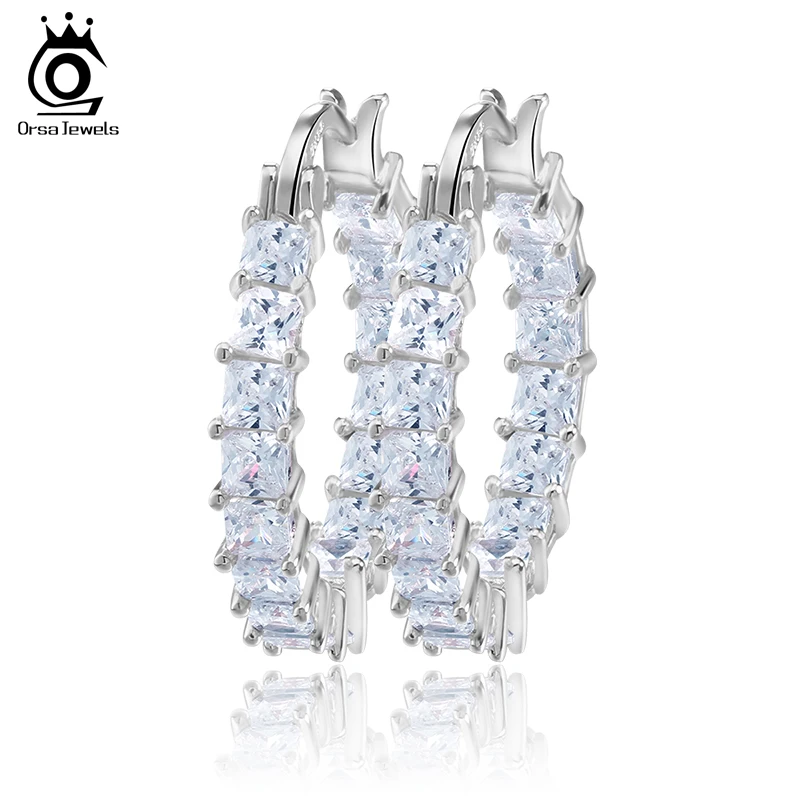 ORSA JEWELS, модные женские серьги-кольца круглой формы с 0.1ct, блестящие серьги-кольца с австрийским кубическим цирконием для женщин OE144