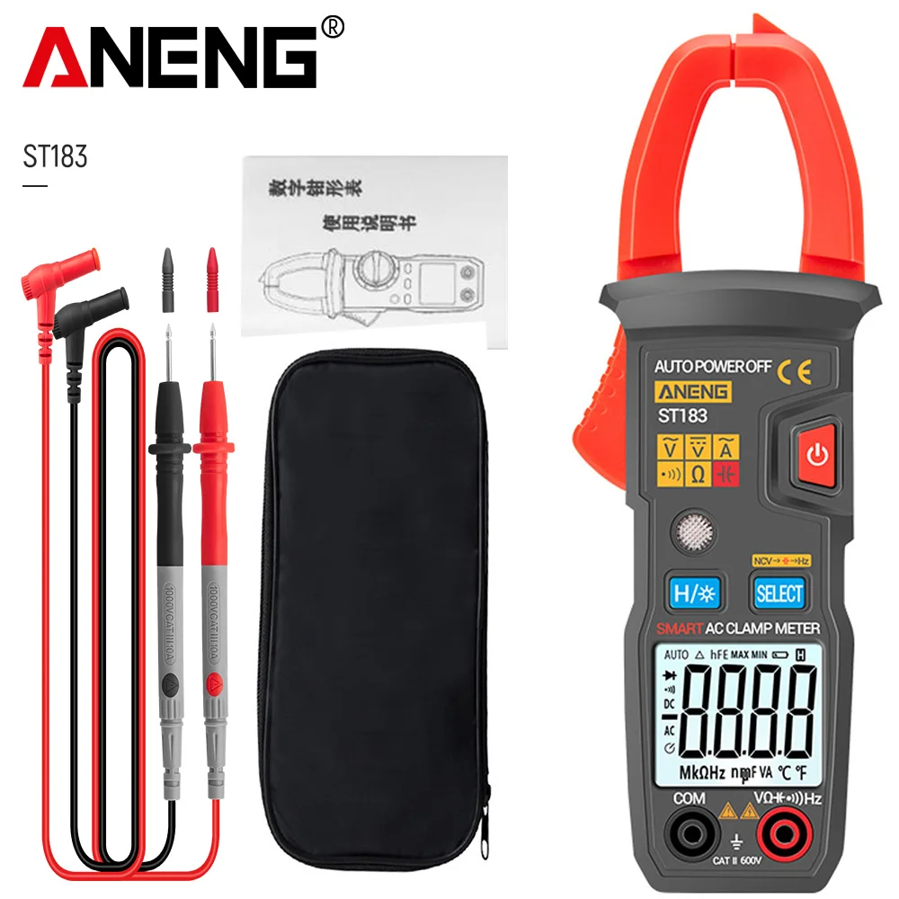 

ANENG ST183 True RMS Digital Clamp Meter 6000 Counts AC Current Multimeter DC/AC Voltage Tester Hz Capacitance NCV Ohm Tests CA