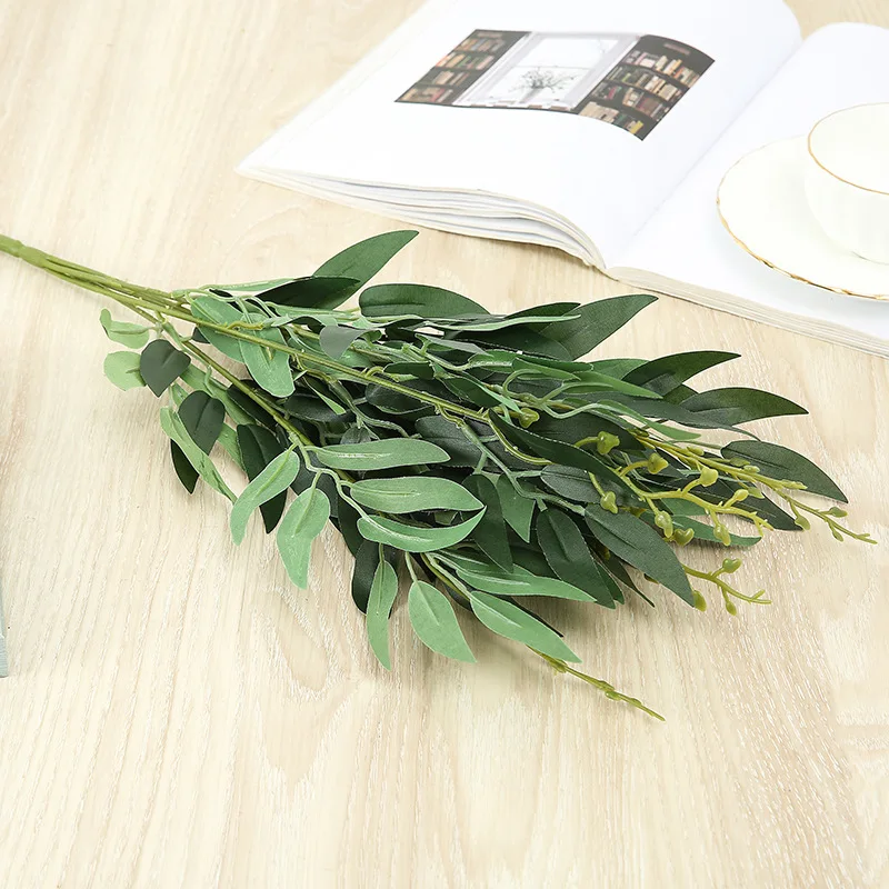 Artificial willow bouquet fake leaves for Home Christmas wedding decoration jugle party vine faux foliage plants wreath |