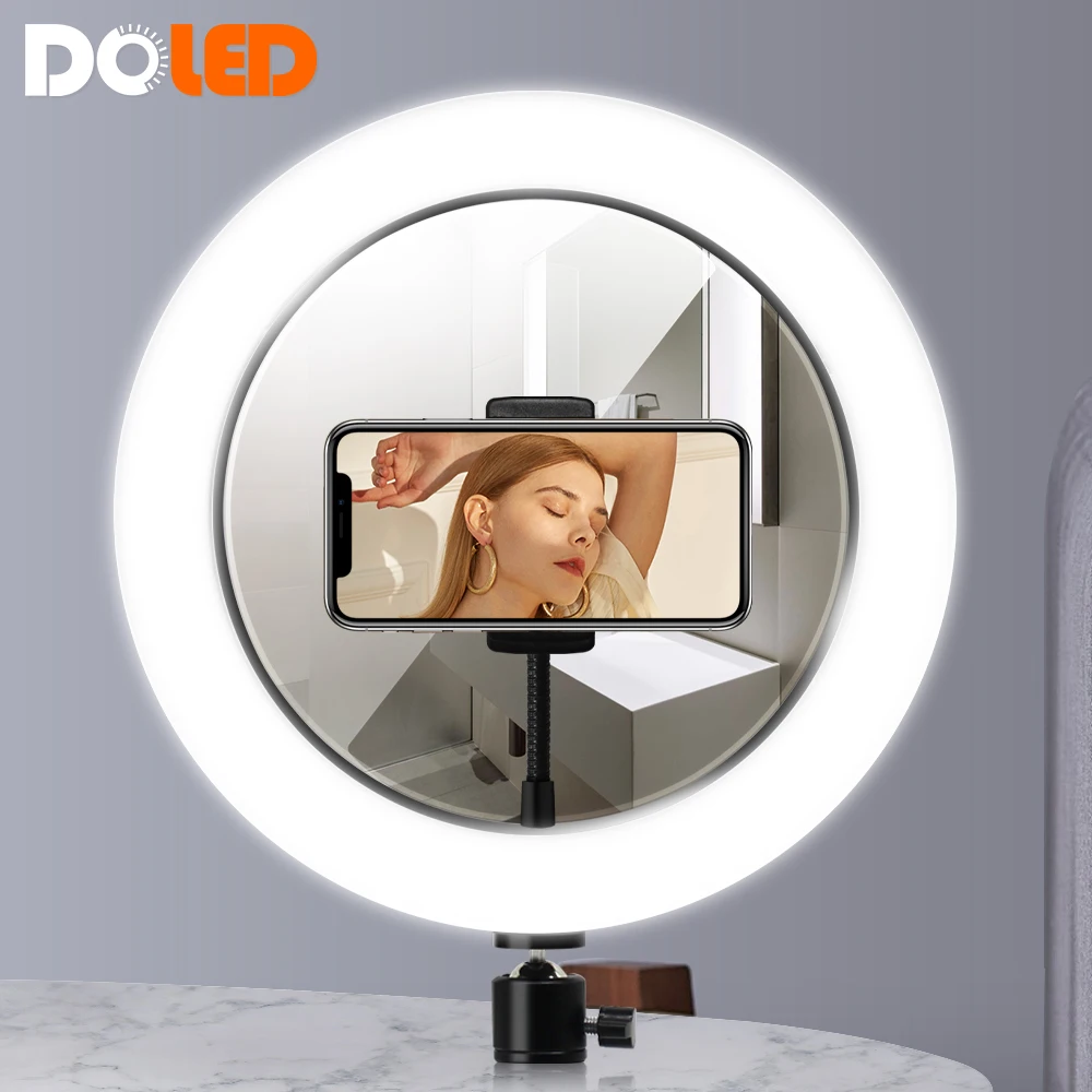 

DOLED 10" LED Selfie Mirror Ring Light with Phone Holder 3 Lighting Modes for Makeup Video Selfie Live Stream Photography Studio