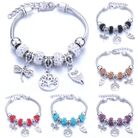 dragonfly owl life tree shape bracelet jewelry 6 colors lobster buckle snake chain bangles beaded bracelet fit jewelry