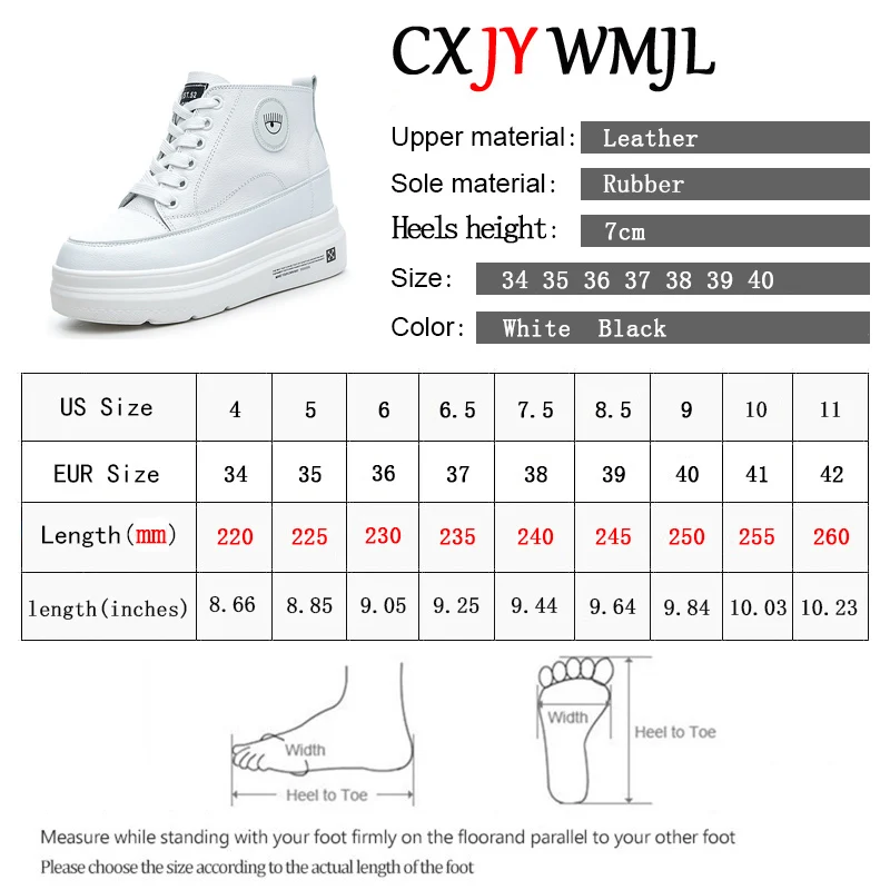 

Autumn Platform Shoes Women Leather Internal Increase Vulcanized Shoe Female White Sneakers Thick Bottom High Top Casual Sneaker