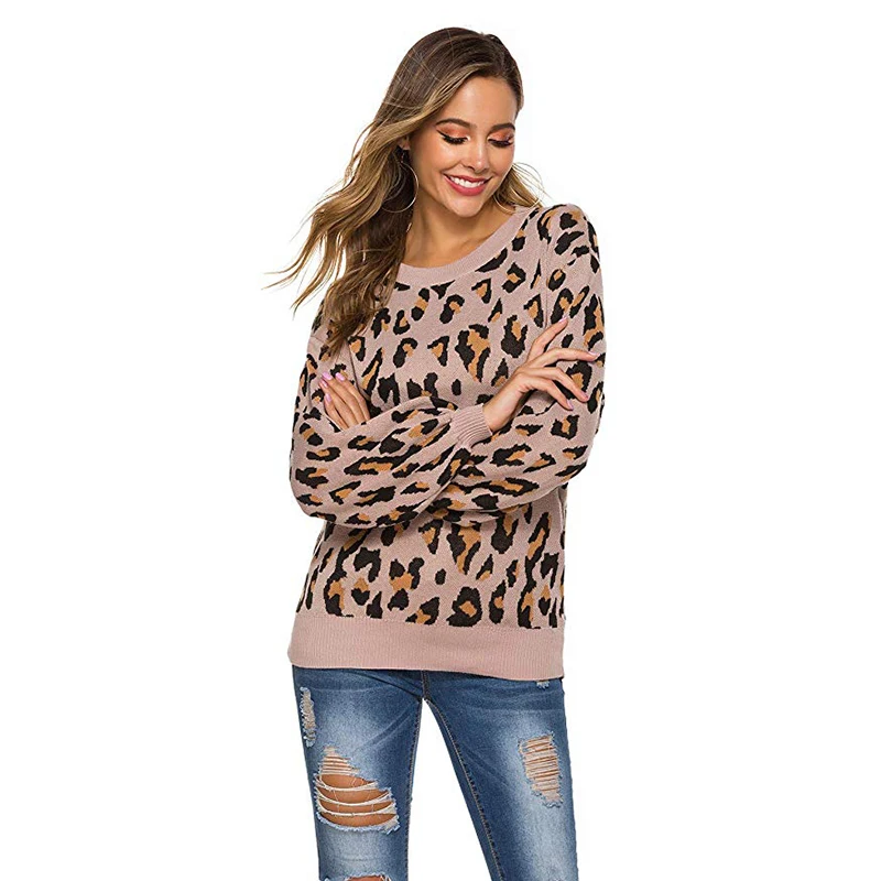 Женский трикотажный свитер с длинным рукавом леопардовая Рассыпчатая уличная