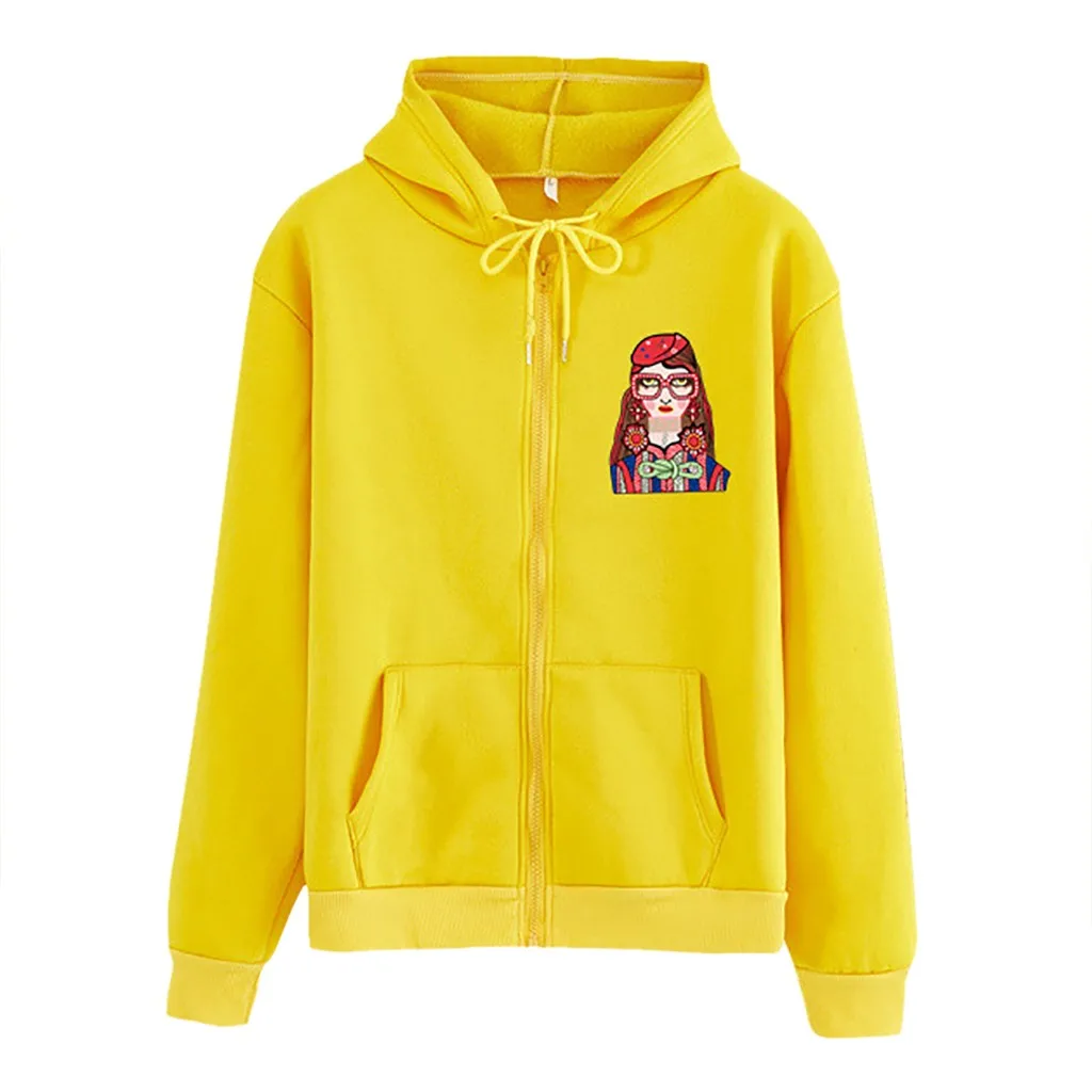 Fashion Women Printing Hoodie Top Sweatshirt Zipper Long Sleeve Blouse 2019 Autumn Winter Girls Oversize |