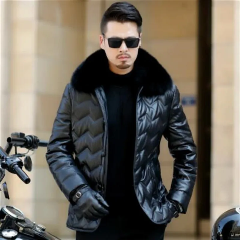 Jaqueta Couro распродажа мужская кожаная парка с двигателем зимний пуховик 2018 новое