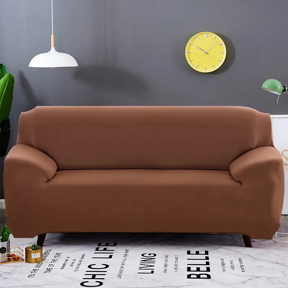 light brown Твердые Цвет эластичные чехлы для диванов спандекс европейских и американских полиэстер угловой диван кушетка чехол стоматологическое кресло крышка протектор Гостиная 1/2/3/4 сиденья - Цвет: light brown