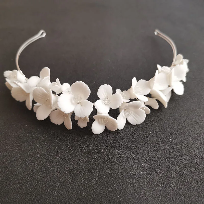 Свадебная тиара в стиле Стразы ручной работы с кристаллами и фарфоровым цветком