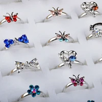 imixlot 5pcs mixed wholesale adjustable fashion girl colorful crystal cartoon rings gift fancy color diamond mixed ring
