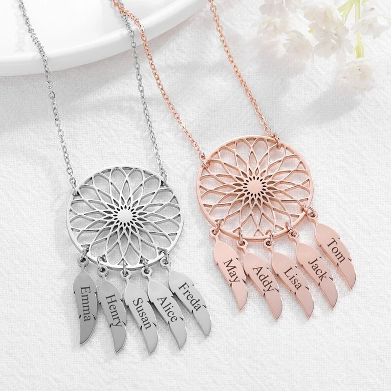 Богемный кулон из нержавеющей стали с перьями гравировка имени индивидуальное