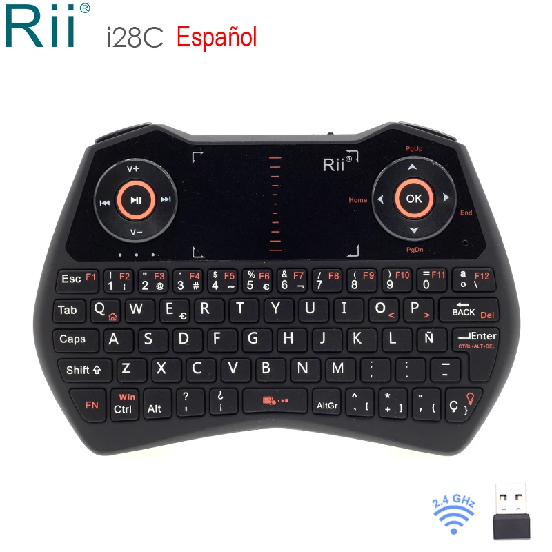 Rii i28C испанская мини беспроводная клавиатура с подсветкой 2 4 ГГц воздушная мышь