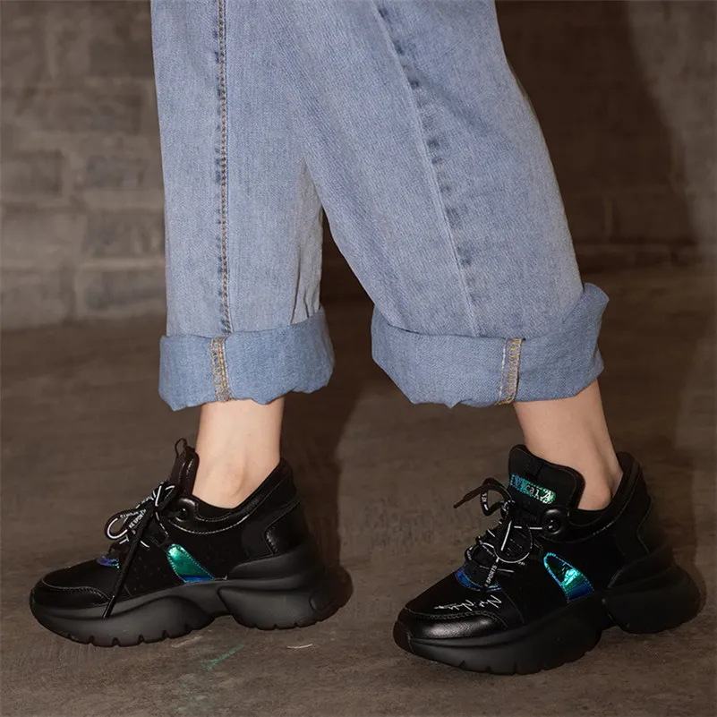 FEDONAS Newest Women Sneakers Flats Platforms Casual Shoes Woman Genuine Leather+ Stretch Fabric Autumn Sport Shoes Sneakers