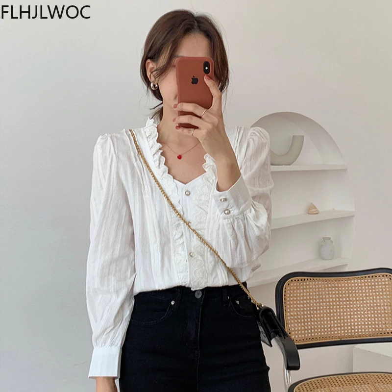 

2021 Spring Korea Design Chic Tops Blusas Women Fashion Long Sleeve Single Breasted Button White Shirts Blouses