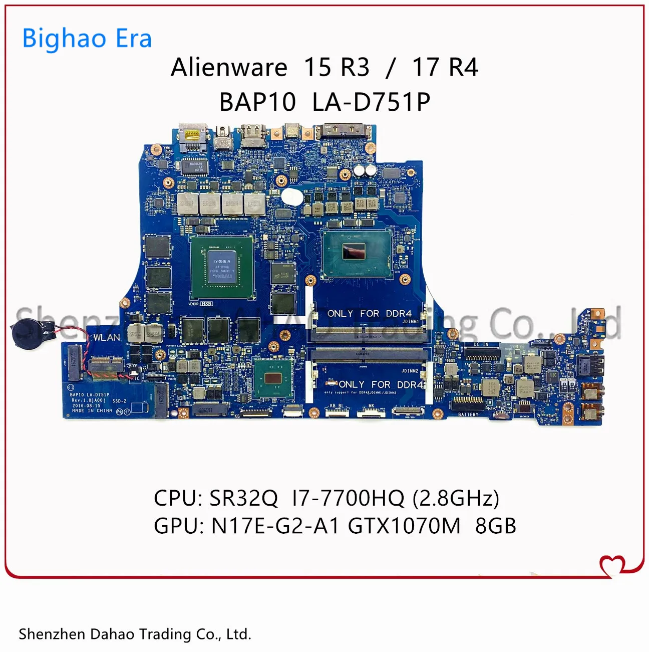 

CN-0D51CG RNF7V 0RNF7V For Dell Alienware 15 R3 17 R4 Laptop Motherboard BAP10 LA-D751P W/ i7-7700HQ GTX1070M 8GB-GPU 100% Test