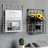 simple iron grids storage shelf box wall mounted hanging rack nodic for magazine newspaper book home hotel decoration