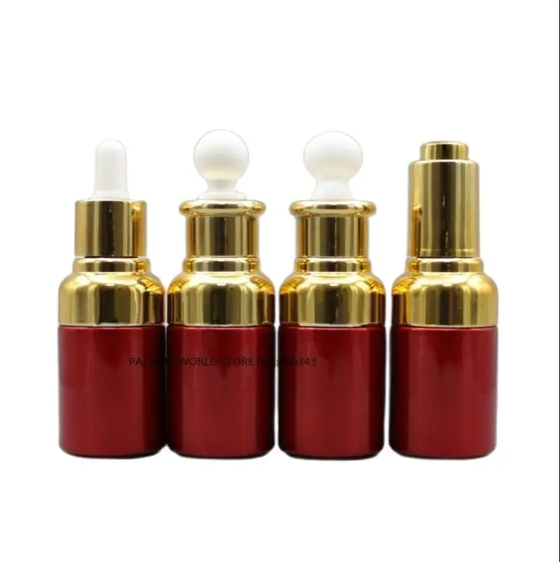 

30ml red glass dropper bottle with gold shoulder gold collar white bulb for oil/serum/essence/liquid dropper bottle