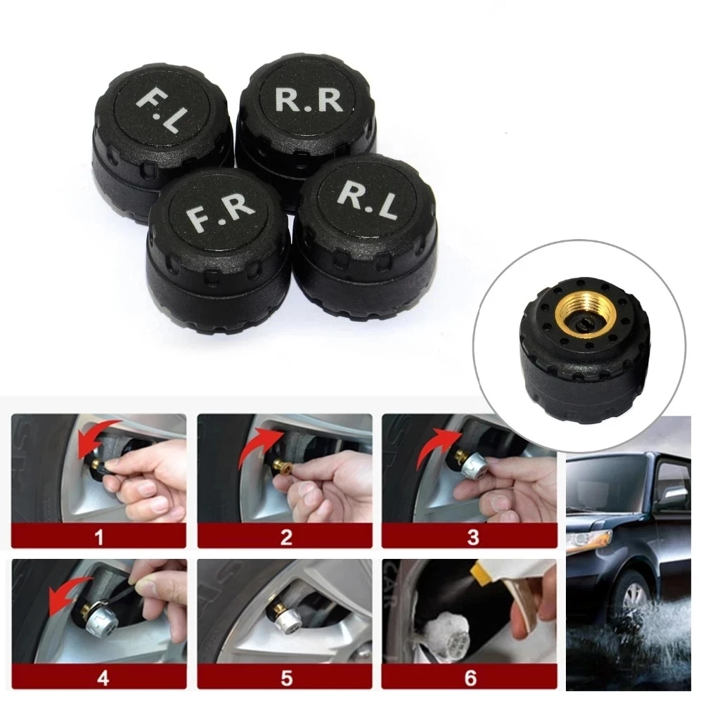 

Hot Selling Digital Tire Pressure Monitor System 12V Real Time Wireless Smart Tire Pressure Alarm Car Charger with 4 Sensors