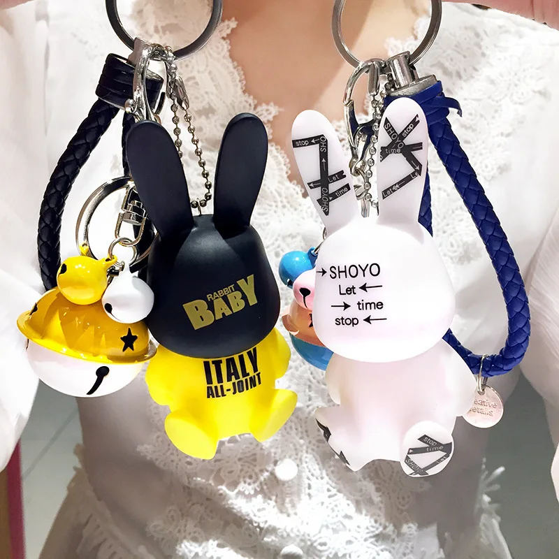 

Креативная мультяшная кукла-кролик-поппер с глазами, кожаная веревка, колокольчик, брелок для автомобиля, подвеска для пары сумок, маленьки...
