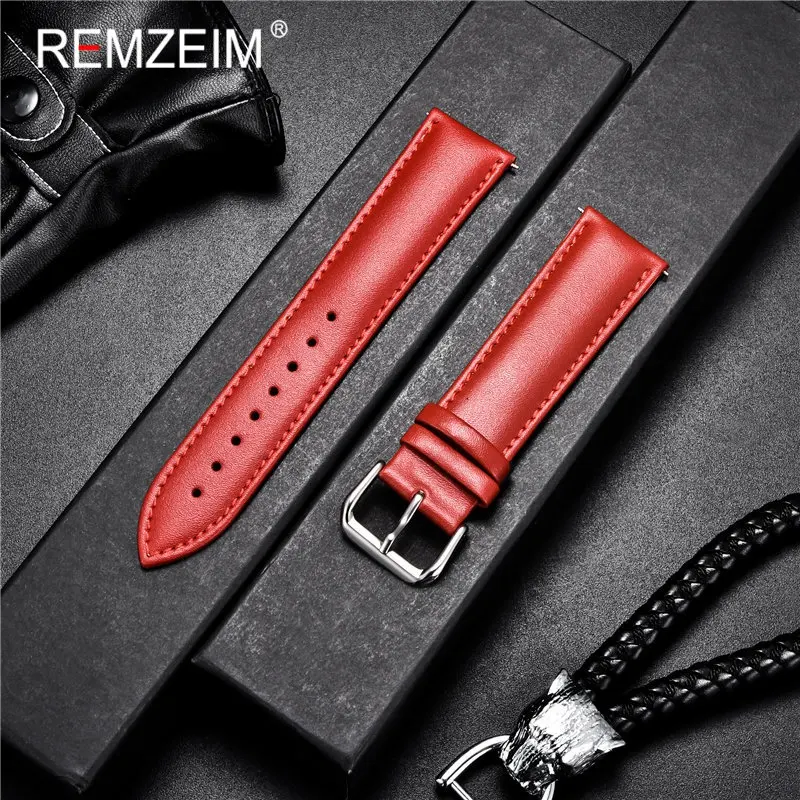 Calfskin Leather Watch Strap 14mm 16mm 18mm 20mm 22mm Watchband For Women Men Watch Accessories Solid Buckle Blue Red Green