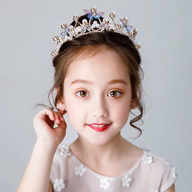 Золотая принцесса бабочка цветок элегантный кристалл тиара головная повязка