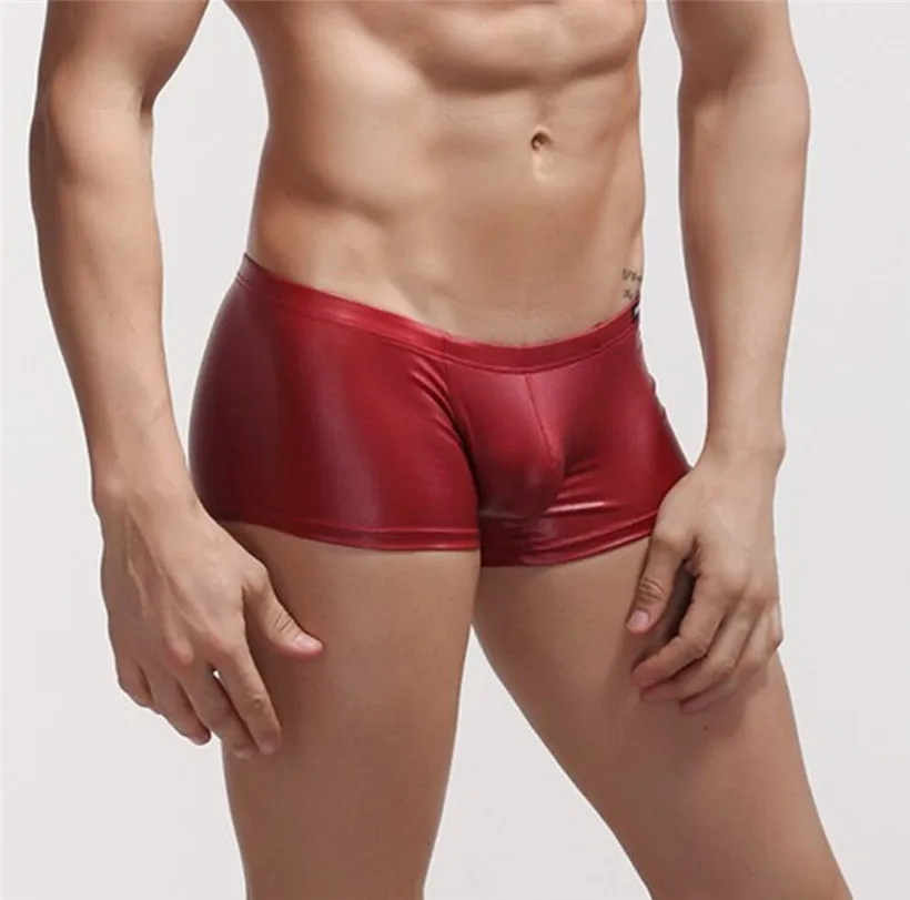 Roupa Interior Dos Homens, мужские боксеры, мягкие, из искусственной кожи, сексуальные мужские трусы, нижнее белье, Cueca, боксеры - Цвет: Красный