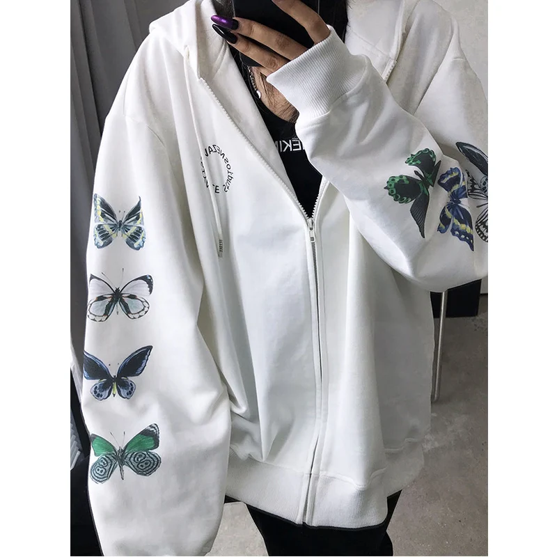 

Autumn Butterfly Print Cardigan Jacket Sweater Women Korean Style harajuku Loose Long Sleeve Top Oversized hoodie Kawaii vintage