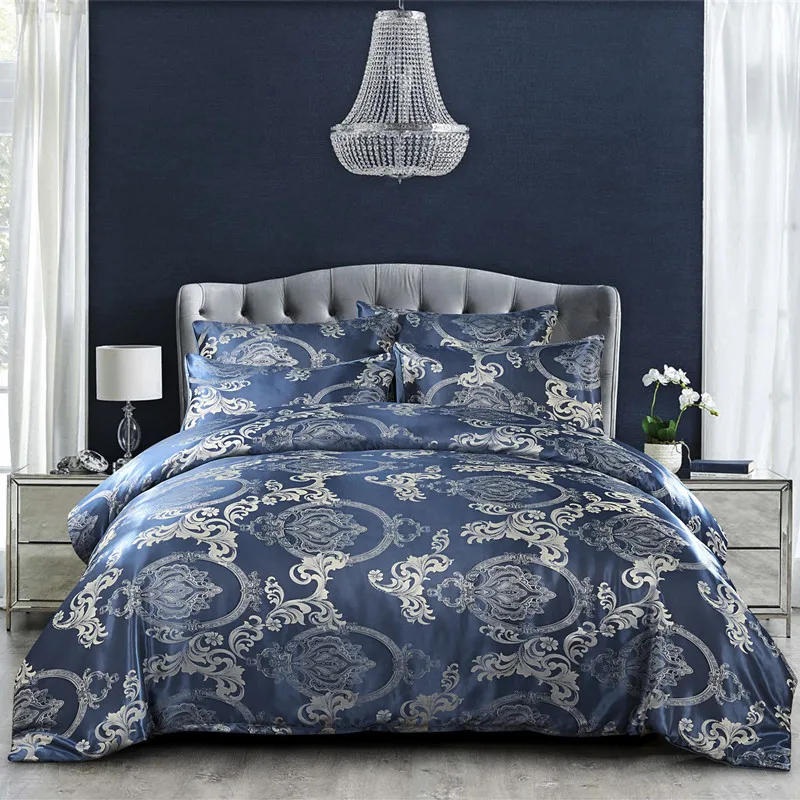 

European Style Jacquard Polyester Bedding Set Blue Powder Solid Color King Queen Full Single Size Duvet Cover Sheet+Pillowcase