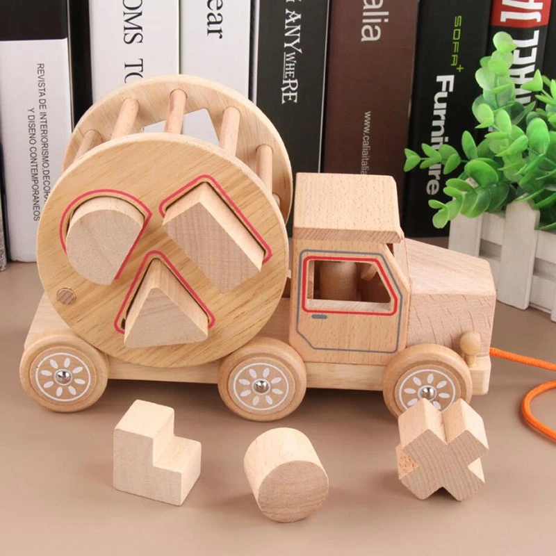 

Quality Wooden Toy Train Vehicle Cartoon Hand Pull Infant Early Education Geometry Train Toys Congnitive Educational Blocks Toy