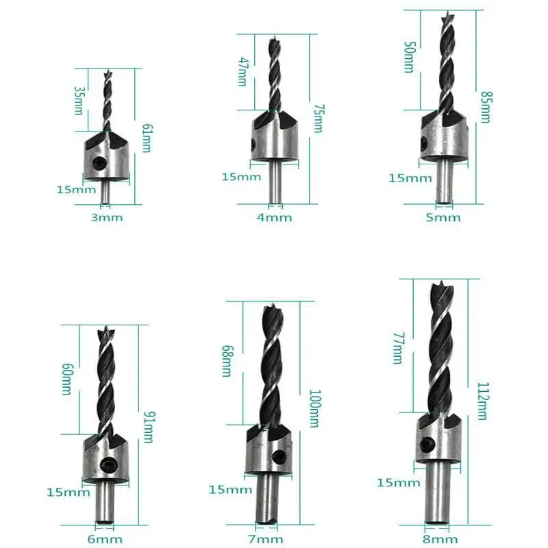 Набор сверл с потайной головкой комплект из 4/7 насадок зенкером 3 насадки 10 мм для