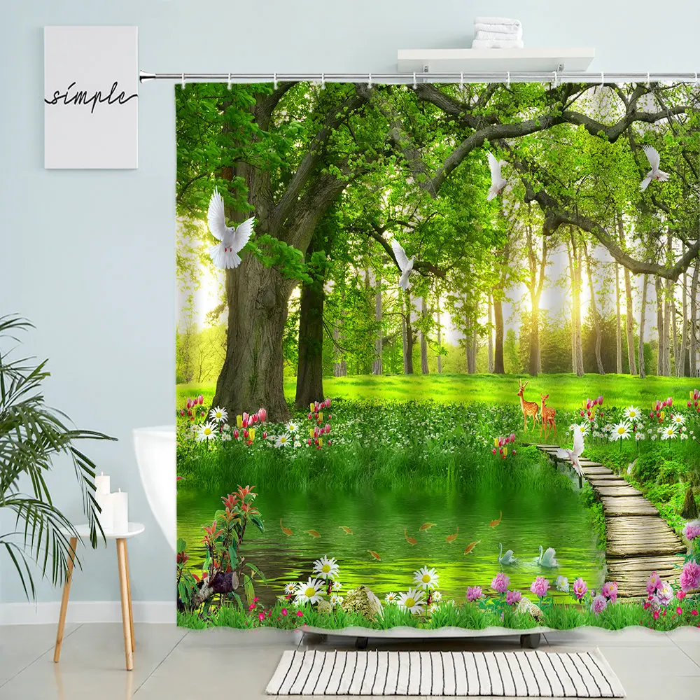 Занавеска для душа с красивым ландшафтом водонепроницаемый экран ванной комнаты