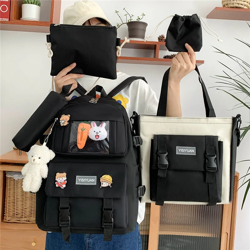 5 шт./комплект холщовые школьные ранцы для девочек-подростков | Багаж и сумки