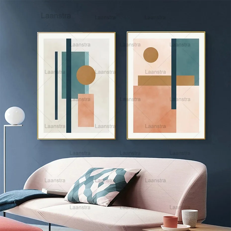 

Modern Abstract Watercolor Beige Pink Blue Geometric Canvas Painting Wall Art Posters Prints Picture Living Room Home Decoration