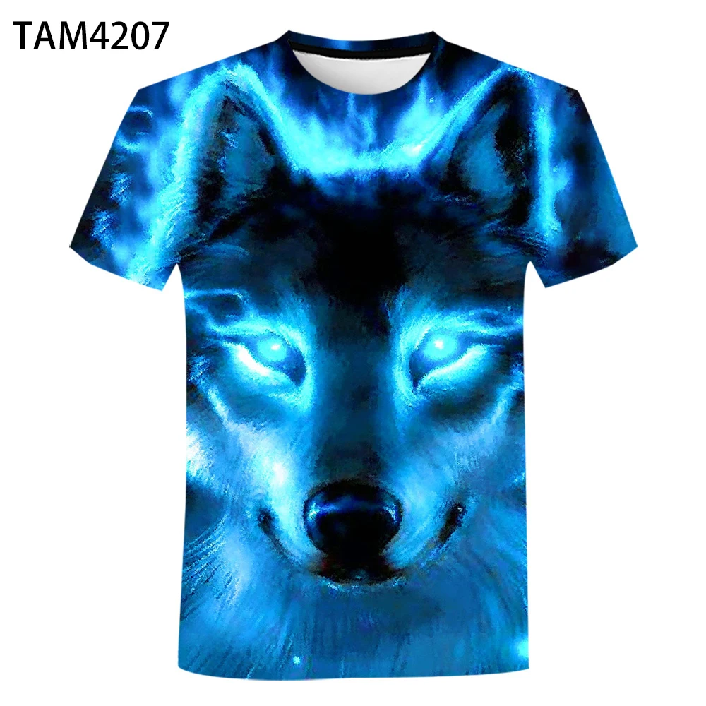 

2021 T-shirt Round Neck Top Fashion Leisure Brand Oversized Clothing Men's Wolf 3D Young Lovers Children's Short Sleeve Printing
