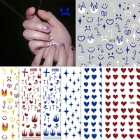 hnuix 3d nail stickers abstract flame girl blue red love heart flower pattern manicure slider nail art decoration