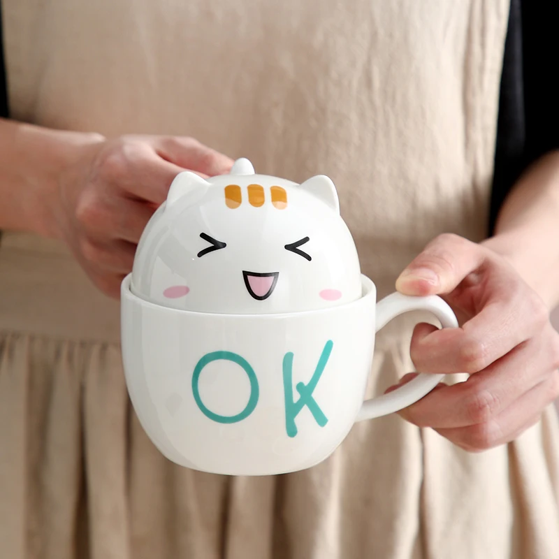 Новая симпатичная мультяшная керамическая кружка чашка с крышкой для чаши