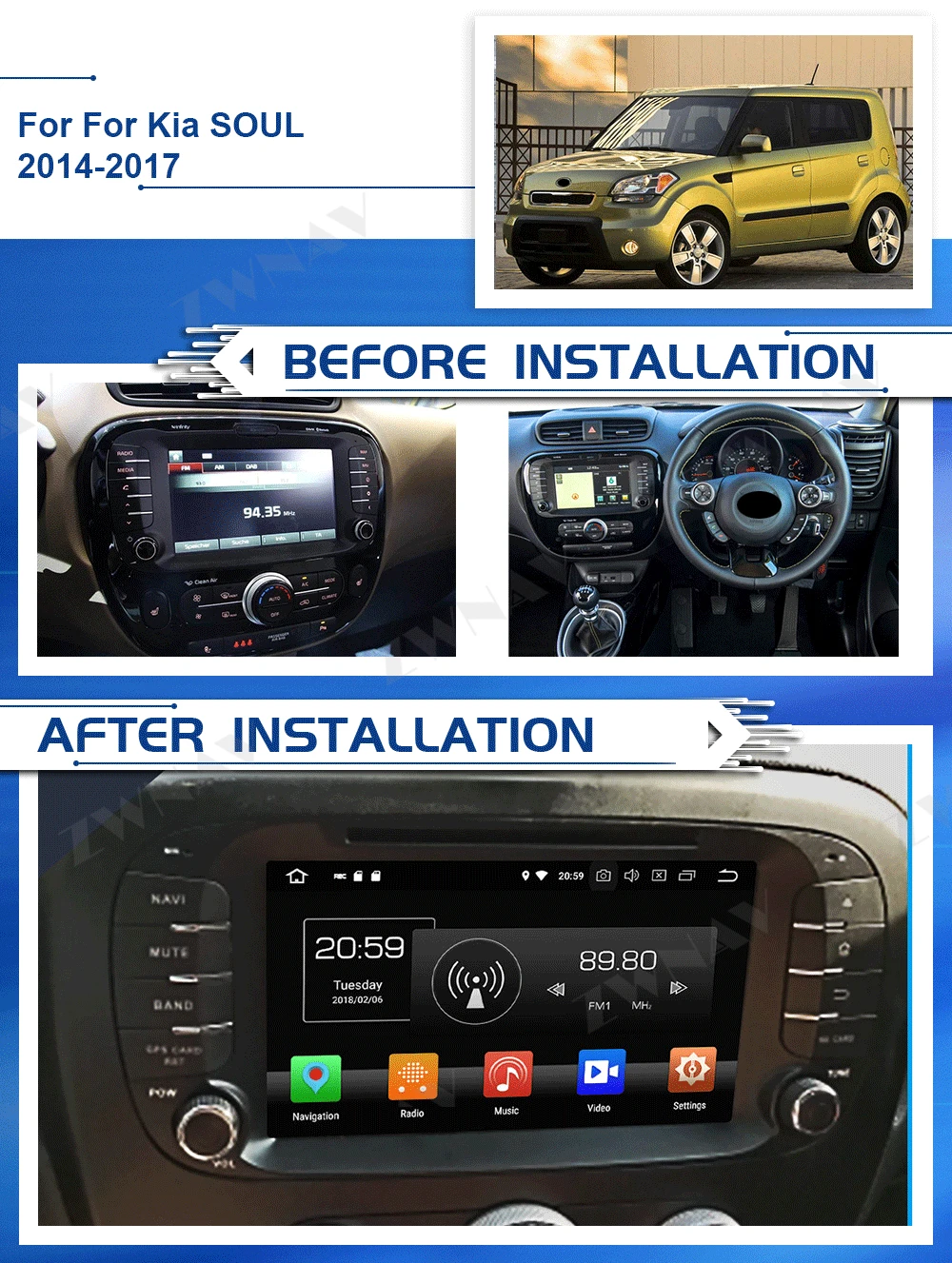 

Мультимедийный плеер Carplay 2 Din на Android для KIA Soul 2014, 2015, 2016, 2017, автомобильный радиоприемник, стерео, видеоплеер, головное устройство с GPS Навигат...