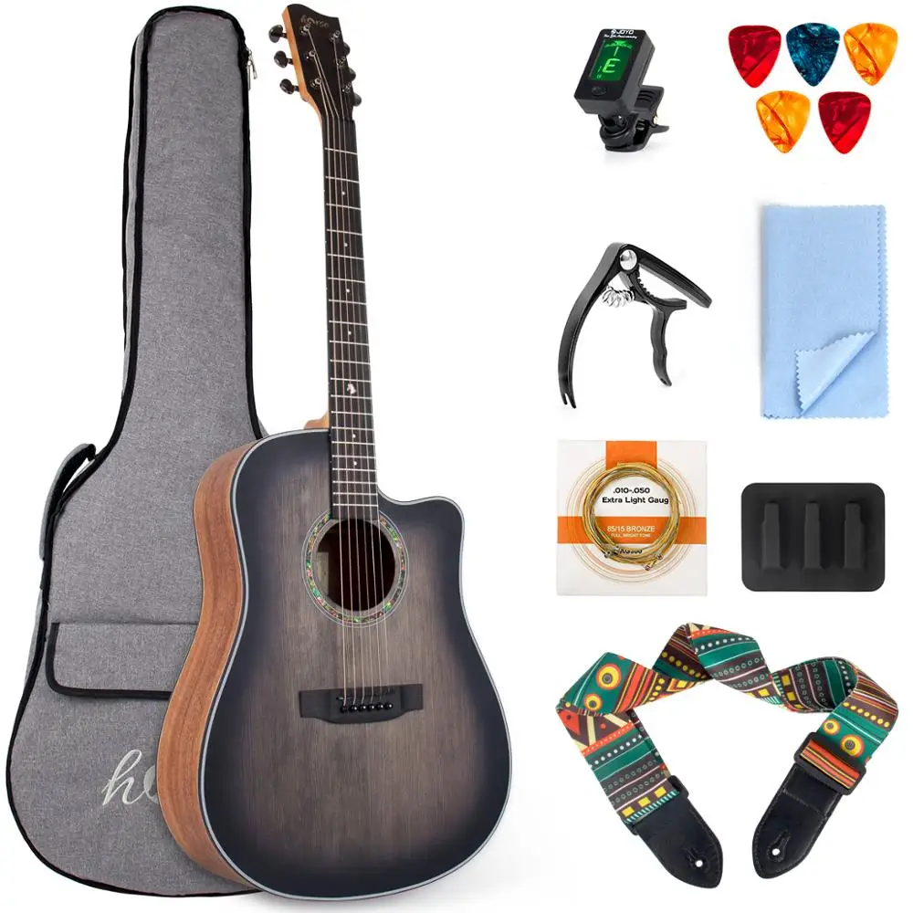 

Horse 41 Inch Acoustic Guitar Top Spruce with Bag Tuner Strap Picks String Capo Mute