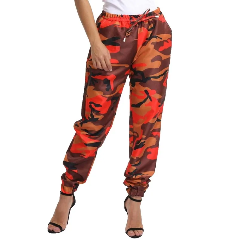 orange Autumn Fashion Camouflage Printed Cotton Pants Women Casual Pleated Loose Military Trousers Sportwear Gym Camo Pants Female - Цвет: orange