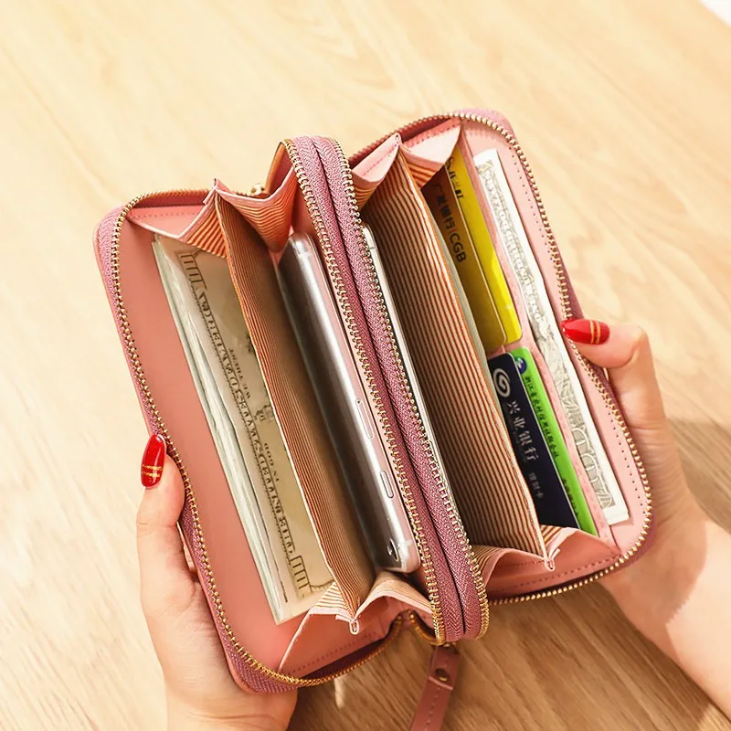 women long wallets crocodile pattern double zipper female letter pu leather solid color coin purses ladies card holder phone bag free global shipping