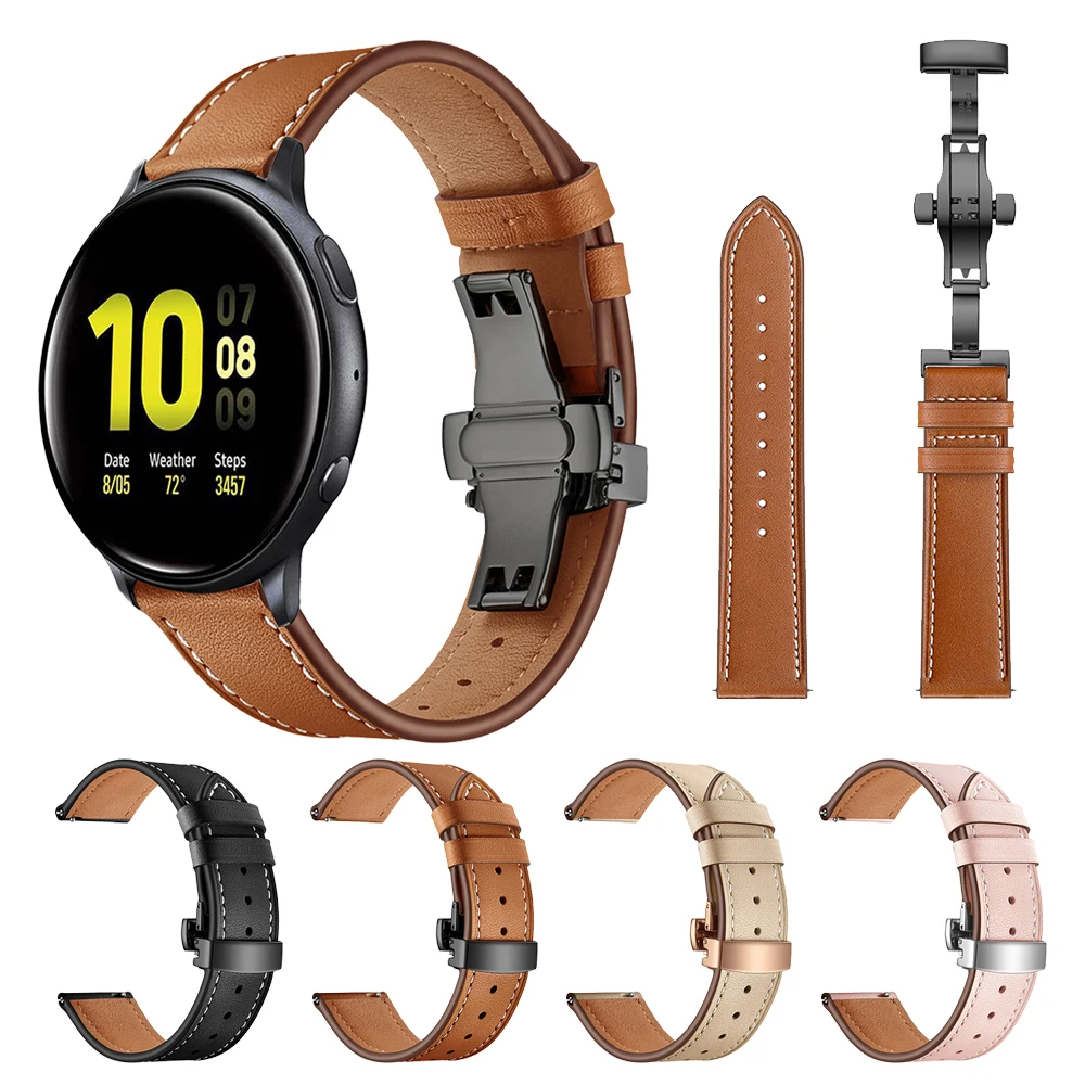 

Genuine Leather Strap Band For Samsung Galaxy Watch Active 2 44mm 40mm strap Bracelet Butterfly buckle Watchband